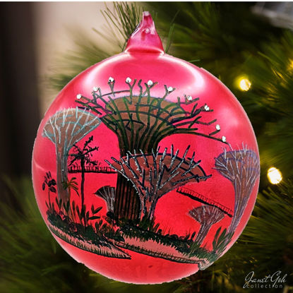 Picture of 6" dia Hand painted Glass Ball - Super Trees II- Singapore series Christmas Tree Ornament